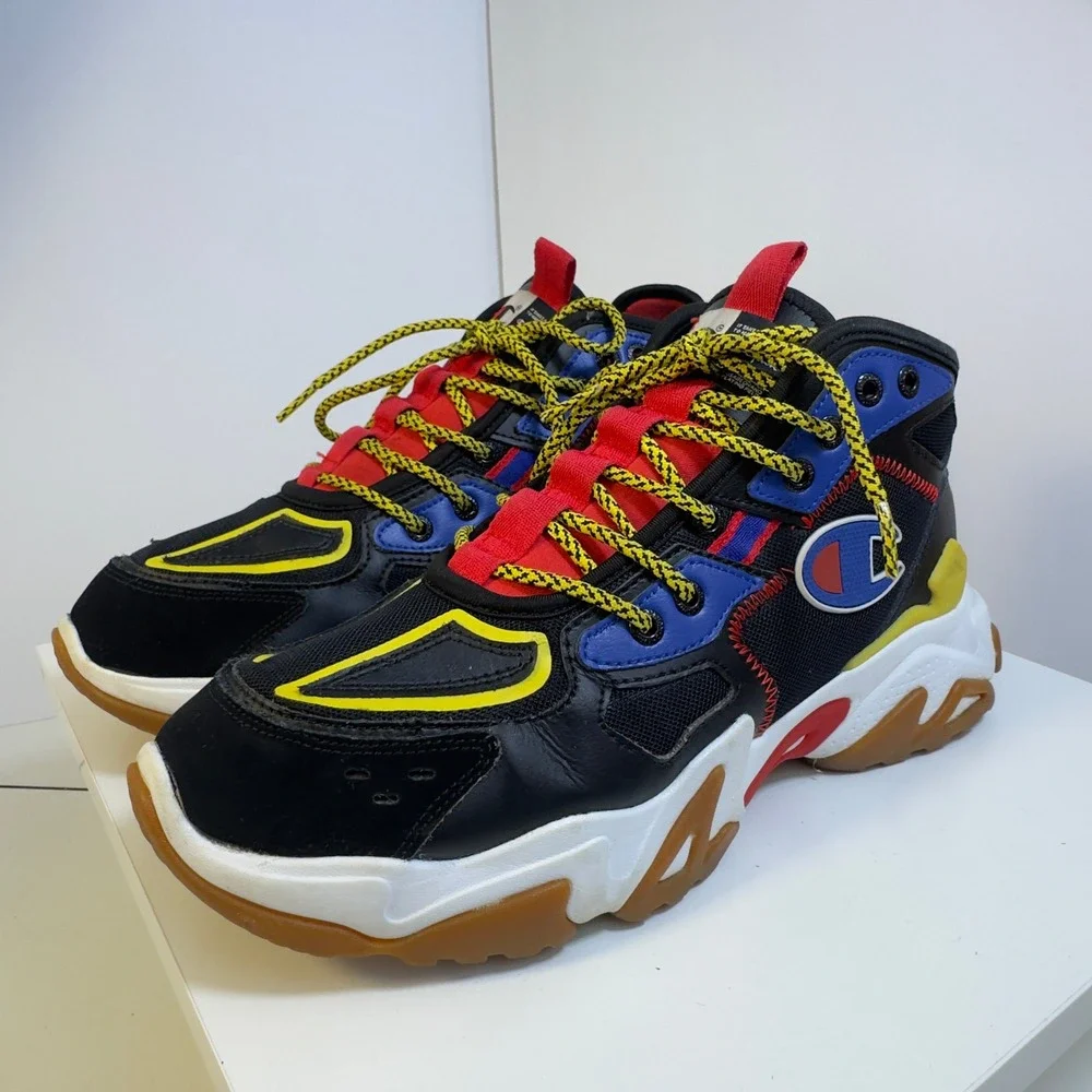 Champion Tank High Top Sneaker Mens 10 Black Multi Color Chunky Streetwear Shoe